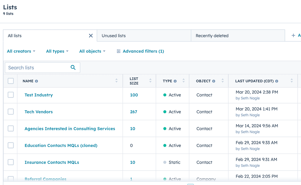 Customer Segmentation in Marketing Lists in HubSpot 